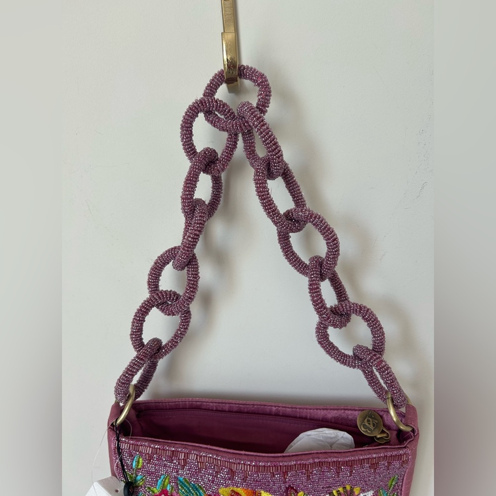 Viral Beaded purple hibiscus Embroidered Bag with Beaded Chain Strap - Picture 4 of 5